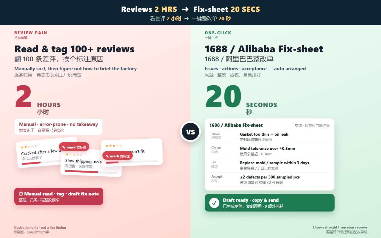 Reviews vs one-click fix-sheet